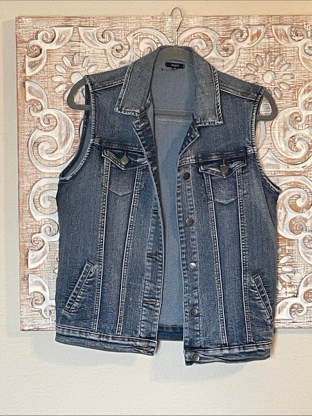 Classic Washed Denim Vest - Blue - Unknown Brand